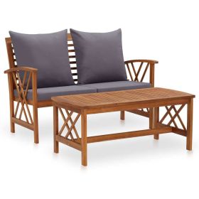 2 Piece Patio Lounge Set with Cushions Solid Acacia Wood (Color: Brown)