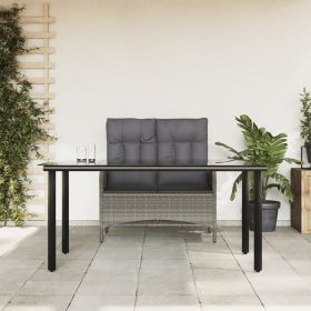 2 Piece Patio Dining Set with Cushions Gray Poly Rattan (Color: Gray)