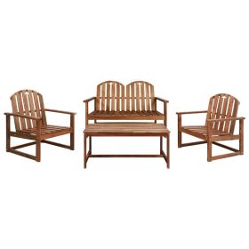 4 Piece Patio Lounge Set Solid Acacia Wood (Color: Brown)