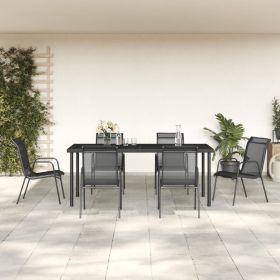 7 Piece Patio Dining Set Black Steel and Textilene (Color: Black)