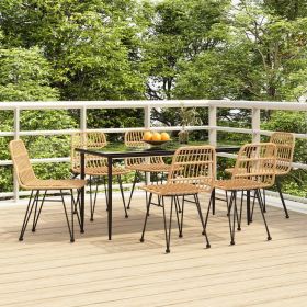 7 Piece Patio Dining Set Poly Rattan (Color: Brown)