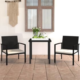 3 Piece Patio Dining Set Poly Rattan Black (Color: Black)